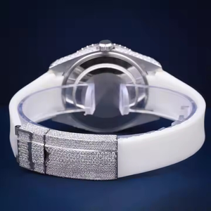 Reloj Deportivo Unisex de Diseño Personalizado, Estilo Hip Hop, Movimiento Miyota Analógico, Cristal, Correa de Acero Inoxidable Blanca Elegante, Diamantes Moissanite - Product Image 4