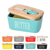 Pot à beurre en céramique avec couvercle en bois, grand récipient à beurre avec couteau à tartiner en acier inoxydable