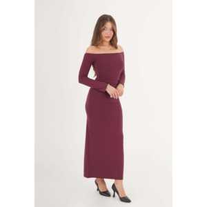 Robe de soirée bordeaux en gros avec détail de taille froncée élégante - Product Image 4