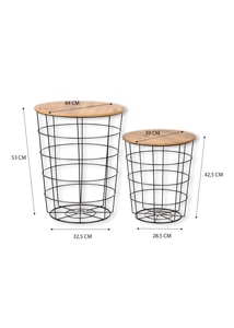 Set 2 Modern Stainless Steel Basket Style Side Tables <b>Removable</b> Wooden Tops <b>Blanket</b> Storage Tea Table Living Room Home ARD - Product Image 4