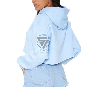 Vente en gros de sweat-shirts à capuche courts pour femmes, personnalisés avec logo, blancs, écologiques, streetwear, 100% coton - Product Image 5