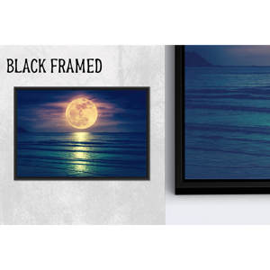 Impression sur toile Paysage marin à la lune pleine : Décoration artistique côtière contemporaine, toile encadrée noire 1P - Product Image 1