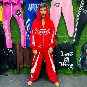 Sweat-shirt à capuche zippé surdimensionné 500 g/m² délavé à l'acide pantalon de survêtement motif uni grande taille logo personnalisé broderie sérigraphie respirant - Product Image 1