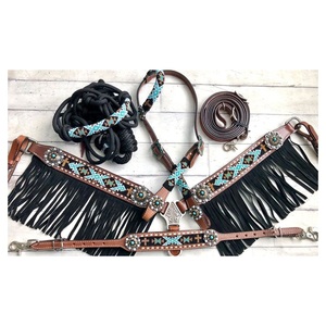 Serre-tête de selle Western cheval tack antique graver avec Brass-boucle SS avec Logo personnalisé serre-têtes western tack ensembles - Product Image 5