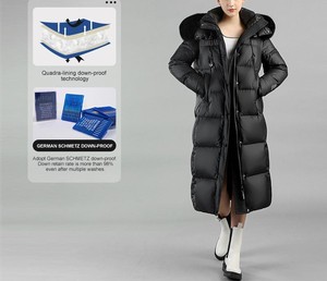 Custom Women's <b>Parka</b> <b>Jacket</b> Long Loose Thin Puffer Coat with Detachable Hood Canvas Nylon Eco-Friendly <b>Waterproof</b> - Product Image 2