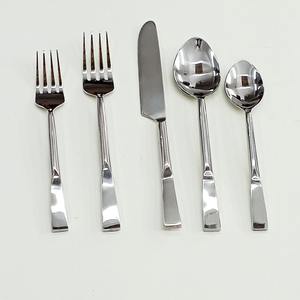 Stainless Steel <b>Gold</b> Plated Flatware Set with Modern Rough Polished Flat Handle Luxury Spoon Knife Fork Set - Product Image 4