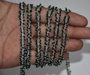 Chaîne de chapelet de perles Hydro de quartz vert enveloppée de fil plaqué argent de qualité supérieure, chaîne de perles de chapelet épais pour la recherche de bijoux - Product Image 1