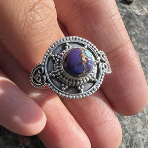 925 Sterling Silver Purple Copper <b>Turquoise</b> <b>Ring</b> Natural Composite Gemstone Jewelry Vintage Style Women's Silver <b>Ring</b> - Product Image 1