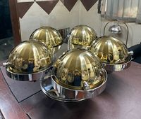Hotel Restaurant Catering Luxus Golden Round SS201 Revolving Chafing Dish 5 in 1 rotierendes Buffet-Set mit goldenem Bezug