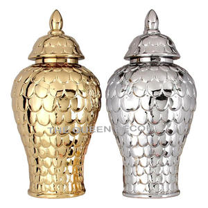New Trending Aluminum Metal Sets Of 2 Leaf Designer White and Gold Finish <b>Decorative</b> Ginger Jar Home Latest Arrival - Product Image 3