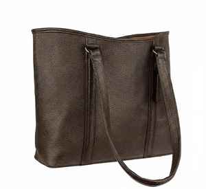 Brown Genuine Leather <b>Vintage</b> Fashion <b>Tote</b> <b>Bag</b> for Women Two Handles Zipper Closure Water Resistant Dark Chocolate Office Travel - Product Image 2