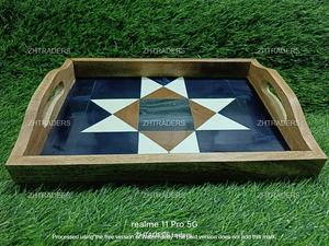 2025 Premium Quality <b>Round</b> Wood Bone Inlay Serving <b>Tray</b> with Floral Design for Ramadan & Diwali Home Hotel Restaurant Use - Product Image 5