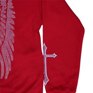 Custom Streetwear Heavy Weight Red Rhinestone Hoodie with Embroidery & Printing Custom Logo Unisex Oversize Mens <b>Zip</b>-Up Hoodie - Product Image 6