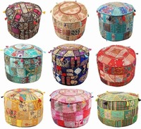 Housse de pouf pouf rond Patchwork Boho Pouf siège de méditation ameublement fait à la main