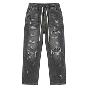 Pantalon déchiré délavé pour homme, coupe décontractée, coton, style streetwear, bas de tenue tendance - Product Image 1