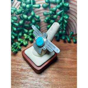 Bague ajustable Leroy James en turquoise Kingman et argent sterling plaqué or rose, sertie de pierres précieuses naturelles, cadeau - Product Image 3