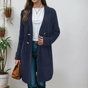 Abrigos de Invierno para Mujer, Abrigo Largo de Lana Gruesa, Estilo Gabardina, Doble Botonadura, Solapa, Frente Abierto, Chaqueta de Lana Elegante - Product Image 3