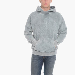 Sudadera con capucha de ajuste relajado para hombres con tela de lavado ácido desgastada Sudadera con capucha básica de estilo urbano con apariencia de lavado ácido - Product Image 3