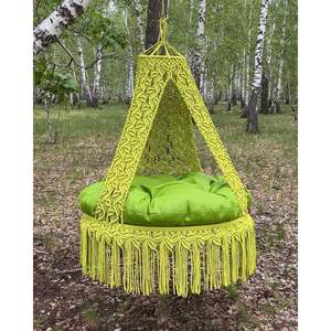 Silla Colgante de Macramé Hecha a Mano para Uso en Interiores y Exteriores, Columpio Redondo para Sala de Estar y Gimnasio, Silla Columpio Versátil - Product Image 1