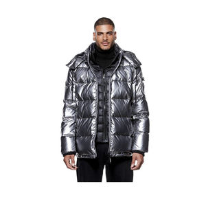 <b>Men's</b> Customized Logo Hooded Puffer Jacket New Design with Stand Collar 100% Nylon Solid Color Direct Sale shine fabric jackets - Product Image 2