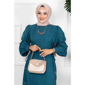 Robe en lin avec liens latéraux Turquoise - Product Image 5