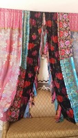 2 adet hint Vintage eski ipek Sari çok renkli el yapımı Patchwork geri dönüşümlü perde ev dekor pencere kapı örtüsü