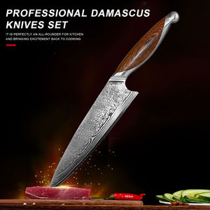 Vente en gros de coutellerie OEM ODM personnalisée Couteau de chef professionnel Damas Manche en bois pour la cuisine Lame fixe et tranchante - Product Image 2
