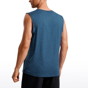 Camiseta sin Mangas Azul para Hombre, Cuello Redondo, Color Sólido, Ecológica, Transpirable, de Secado Rápido, Chaleco Formal para Entrenamiento, Tejido de Spandex/Algodón - Product Image 3
