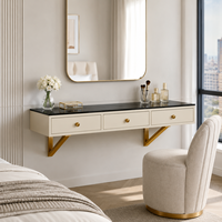 Nouvelle Arrivée Coiffeuse Minimaliste pour Chambre à Coucher avec Miroir Rond Flottant, Rangement Dissimulé et Design Élégant Crème