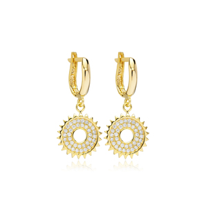 Pendientes colgantes con abalorio hueco en forma de sol, piedra CZ hecha a mano, Plata de Ley 925 turca, joyería de moda para mujer - Product Image 1