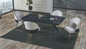 Élégant et moderne 1 table 6 chaises ensemble de salle à manger élégant panneau MDF tissu métal conçu meubles de maison ajoute cuisine hôtel - Product Image 5