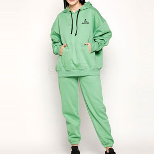 Sweat-shirt avec logo personnalisé pour femmes, sweat-shirt à capuche court, ensemble de survêtements de jogging à jambe droite en tissu polaire - Product Image 3