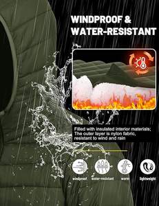 Chaqueta Universitaria Ligera de Lona para Hombre, con Capucha, Impermeable, Cortavientos, Acolchada, Forrada, Abrigo de Invierno con Logotipo Frontal - Product Image 3