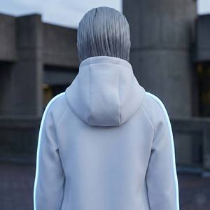 Sweat à capuche de créateur en polaire structuré haut de gamme personnalisé, style cyberpunk, avec piping LED bleu et broderie 3D sur le devant - Product Image 5