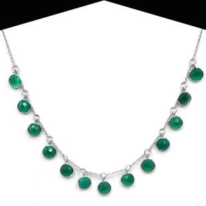 925 <b>Sterling</b> <b>Silver</b> Bezel <b>Necklace</b> with Natural Green Onyx Gemstone Fashion Beaded Jewelry for Girls <b>Women</b> Perfect Gift Item - Product Image 2