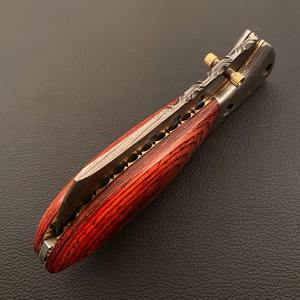 Cuchillo plegable de acero de Damasco hecho a mano para supervivencia, cuchillo de caza de bolsillo con mango de madera, cuchillo de utilidad personalizable OEM para él - Product Image 2