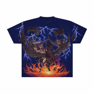Camiseta personalizada con estampado gráfico para hombre, camiseta con diseño de fuego y rayos de Pegasus, guerrero de fantasía, color marrón - Product Image 2