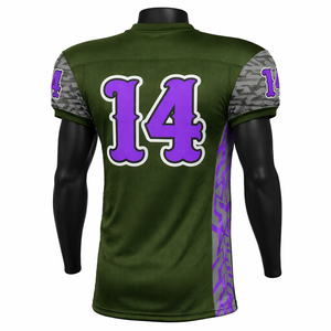 Jersey de Fútbol Americano Personalizado Unisex con Cuello en V, Malla Transpirable, Sublimación, Uniforme de Equipo, Pantalones Cortos Estampados con Camuflaje Morado, Número OEM - Product Image 2