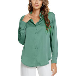 เสื้อเชิ้ตแขนยาวผ้าไหมซาติน 100% ดีไซน์ใหม่สำหรับผู้หญิง เป็นมิตรต่อสิ่งแวดล้อม ระบายอากาศได้ดี คุณภาพสูง พร้อมสีและโลโก้ที่ปรับแต่งได้ - Product Image 2