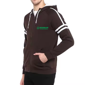 Sweat à capuche zippé épais unisexe, couleur unie, fermeture éclair intégrale, style décontracté, 100% coton molletonné/éponge française, séchage rapide - Product Image 2