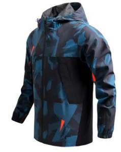 Chaqueta cortavientos con capucha de invierno para hombre con cuello levantado logotipo frontal impermeable transpirable cierre de cremallera espesor estándar - Product Image 3