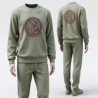 DERNIER SWEATSUIT 3/4 Zipper PANTALON ÉVASÉ LOGO DE SURVÊTEMENT EN DÉTRESSE BRODÉ/PANTALON DE SURVÊTEMENT EN COTON ET VESTE CORRESPONDANTE