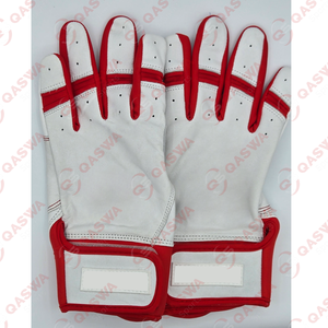 Gants de frappe de baseball à manchette courte à fermeture à crochet et à boucle de qualité supérieure en combinaison de couleurs rouge et blanc - Product Image 1