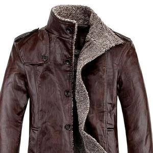 Automne hiver hommes manteau couleur unie en peluche Faux cuir affaires veste col rabattu simple boutonnage vêtements d'extérieur pour un usage quotidien - Product Image 4