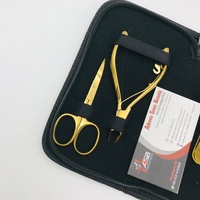 Kits d'Outils Professionnels pour Manucure Pédicure en Acier Inoxydable Plaqué Or avec Logo Personnalisé, Durables (Poussoir, Coupe-Ongles, Ciseaux)