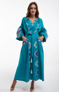 Boho ชุดเดรสปักคอวีแขนยาวเก๋ไก๋สำหรับผู้หญิง, ชุดเดรสปักลายผ้าฝ้ายผ้าลินินลำลองเอวเอวธรรมชาติจากโรงงานขนาดใหญ่พิเศษ - Product Image 4