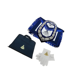 Masonic Past Master Delantal Soft Fringe Collar de cadena Soft Brief case Guantes par Un juego, Azul - Product Image 1