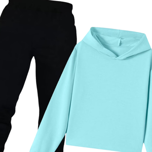 Conjunto Deportivo de Dos Piezas para Mujer, Sudadera Azul Cielo con Pantalones Deportivos Negros, Ropa Casual de Calle, Cómoda para Invierno, OEM - Product Image 3