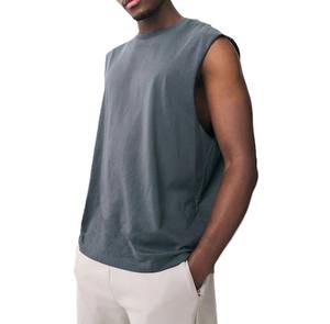 Camiseta sin mangas de secado rápido para hombre, cómoda camiseta elástica de algodón/poliéster para uso durante todo el día, cuello redondo sin mangas - Product Image 3