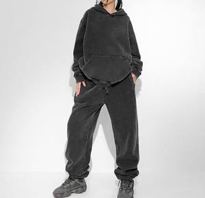 Custom Oversized <b>Ladies</b> Acid Wash Tracksuit Female Baggy Tracksuits for Women Unisex Sweat <b>Suits</b> 2 Piece Set - Product Image 1